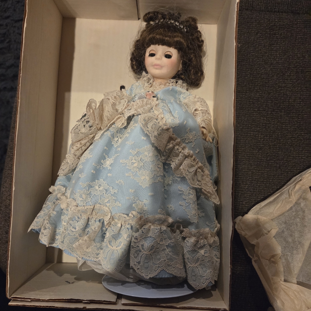 Porcelain Doll with Blue Lace Dress